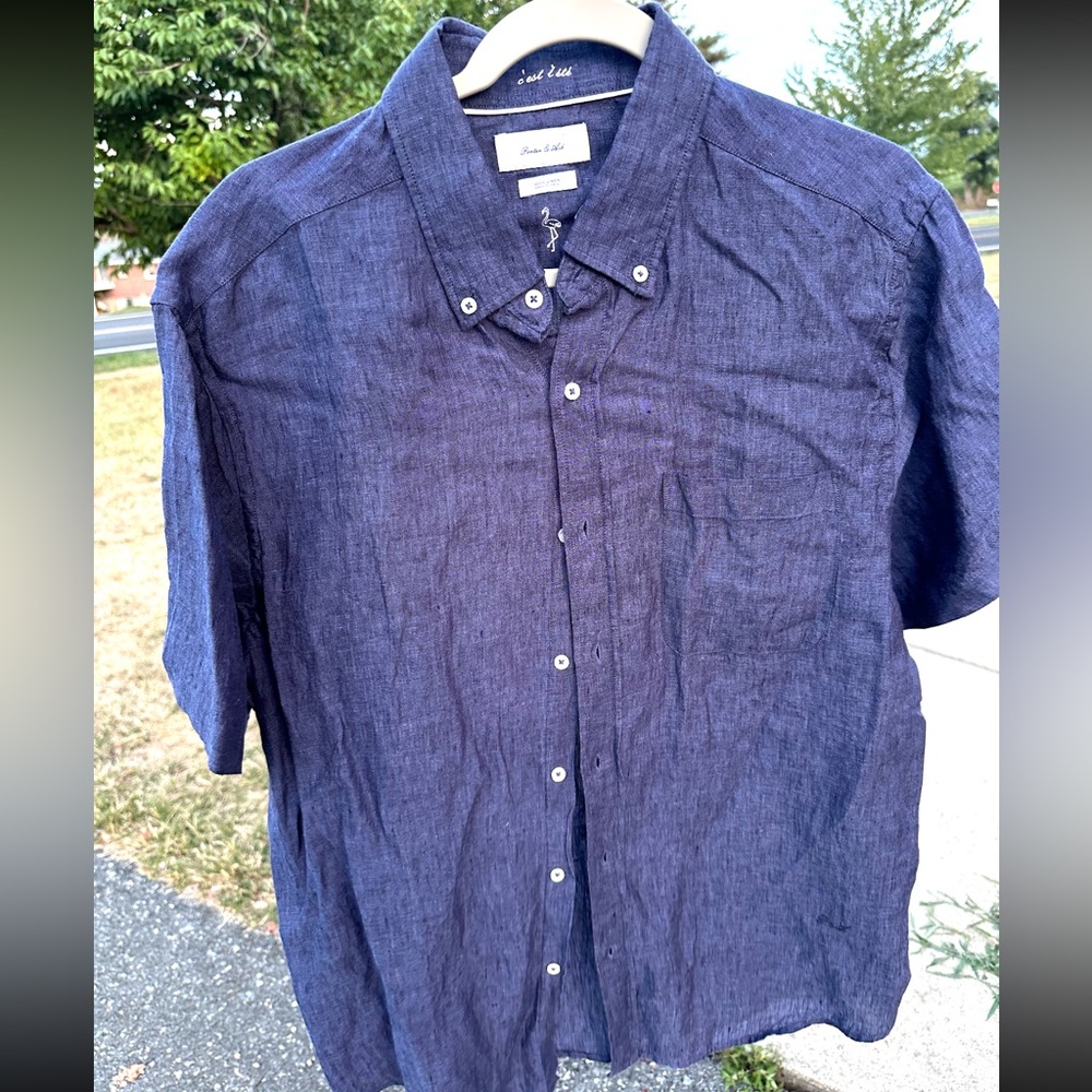 Porter & Ash Blue Linen Casual Summer SS Button Down Sz X-Large Shirt